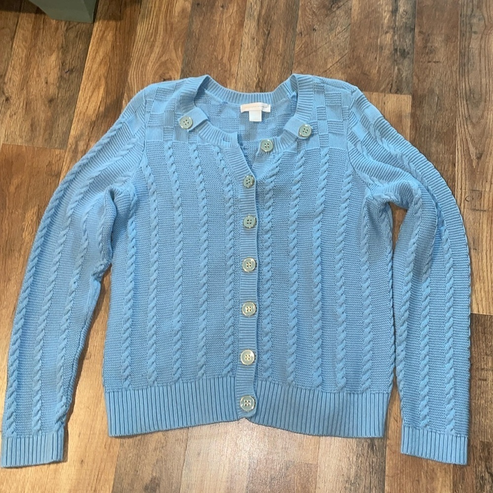 Christopher & Banks Cable Knit Sweater.  Size Large.  100% Cotton. Blue